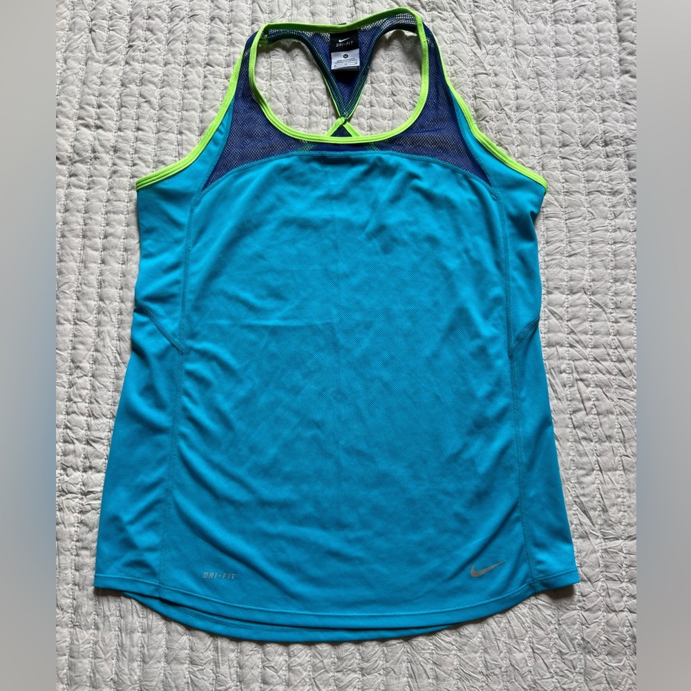 Nike Women's Blue Turquoise Workout Tank Top with Neon Trim